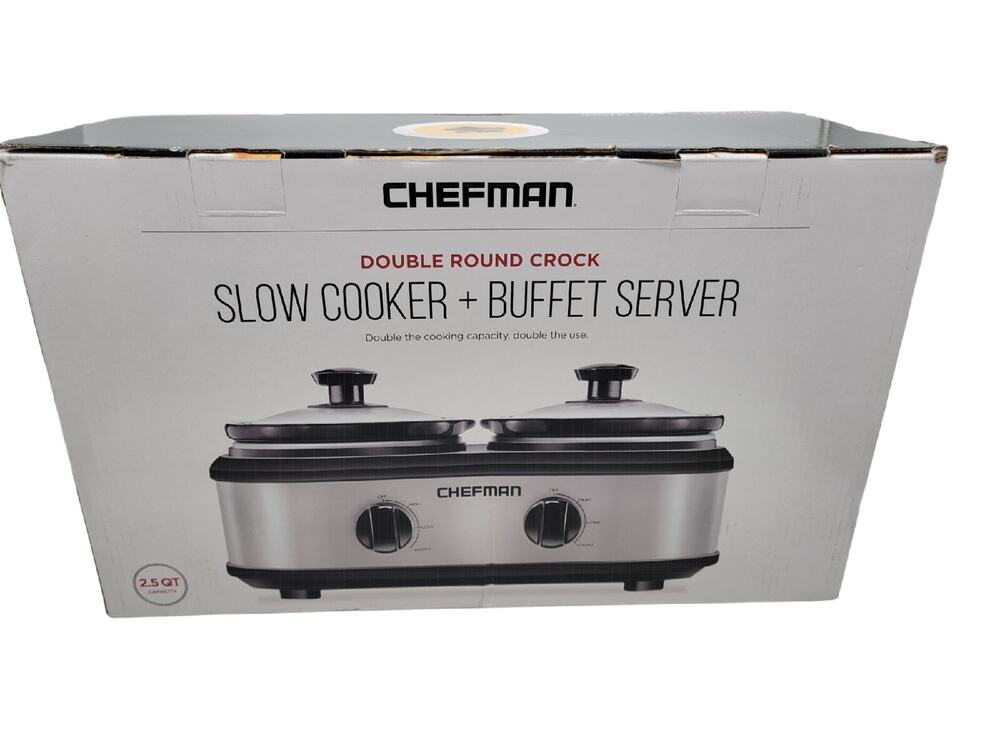 Chefman Double Slow Cooker & Buffet Server 2 x 1.25 Quart Removable Round Crocks
